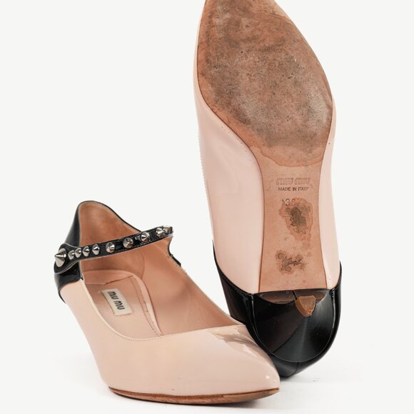Miu Miu Light Pink & Black Bicolor Studded Mary Janes - Picture 4 of 9